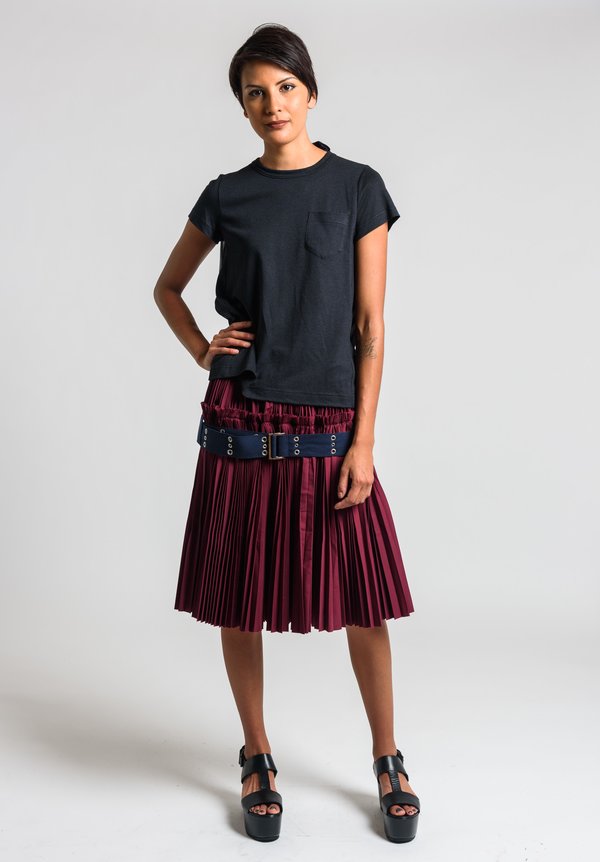 Sacai Classic Shirting Pleated Skirt in Bordeaux	