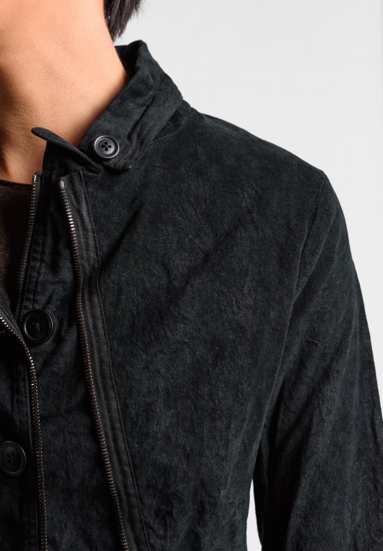 Rundholz Dip Multi Zipper and Button Velvet Jacket in Black Cloud	
