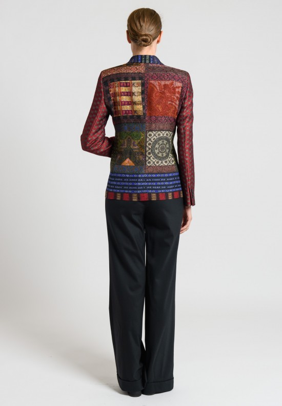 Etro Printed Patchwork Jacquard Jacket in Rich Red Mix	