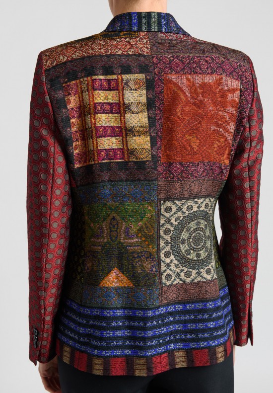 Etro Printed Patchwork Jacquard Jacket in Rich Red Mix	