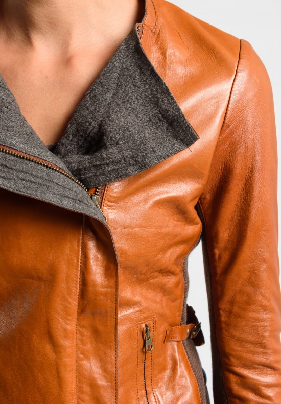 Share Spirit Leather Fitted Jacket in Warm Brown	