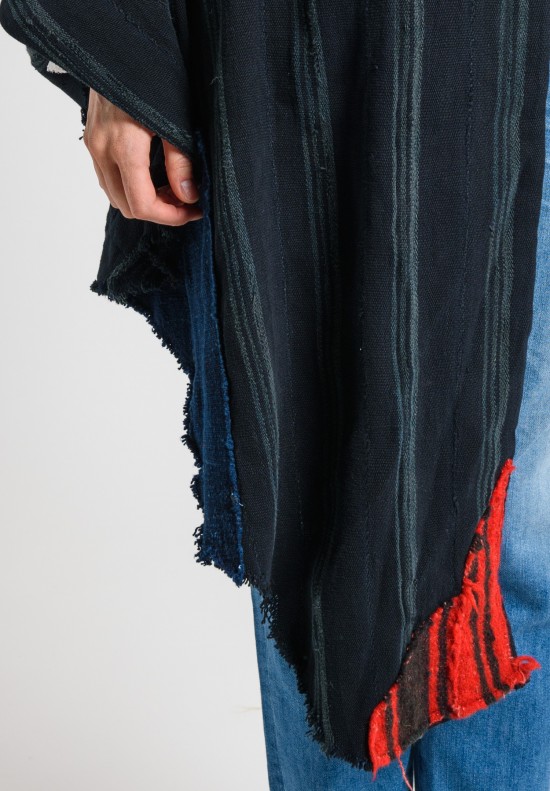 Greg Lauren Striped Blanket Wrap Black/Denim	
