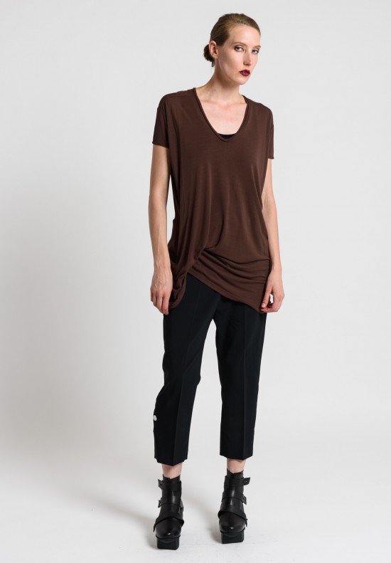 	Rick Owens V-Neck Hiked Tee in Macassar