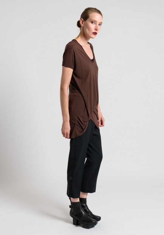 	Rick Owens V-Neck Hiked Tee in Macassar
