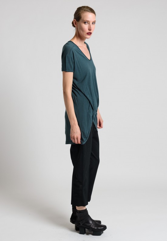 	Rick Owens V-Neck Hiked Tee in Teal