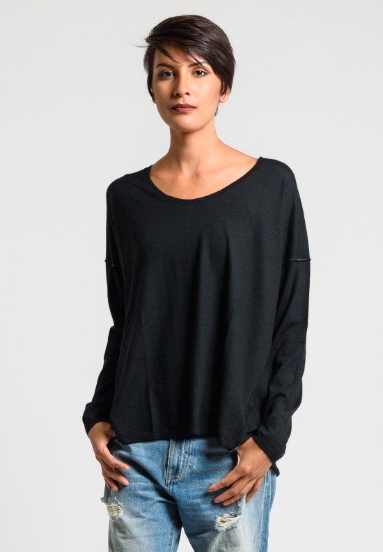 Paychi Guh Cashmere Long Sleeve Boxy Tee in Black	