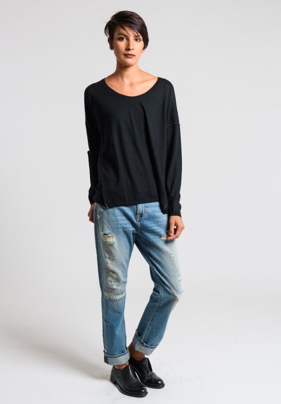 Paychi Guh Cashmere Long Sleeve Boxy Tee in Black	
