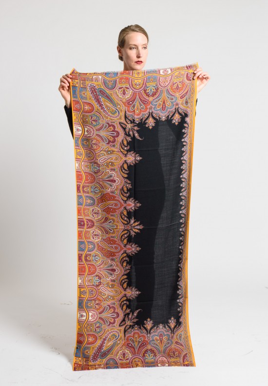 Etro Wool/Silk Intricate Paisley Print Scarf in Black	