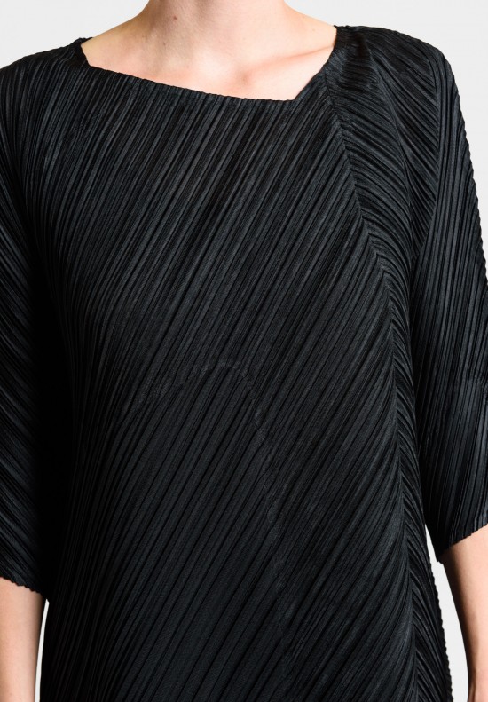 Issey Miyake Pleats Please Asymmetrical Pleated Tunic Dress in Black	