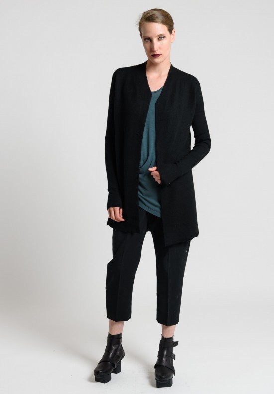 	Rick Owens Boiled Cashmere Ribbed Sleeve Cardigan Jacket in Black
