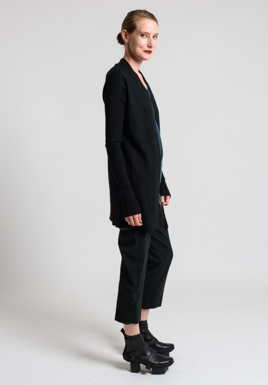 	Rick Owens Boiled Cashmere Ribbed Sleeve Cardigan Jacket in Black
