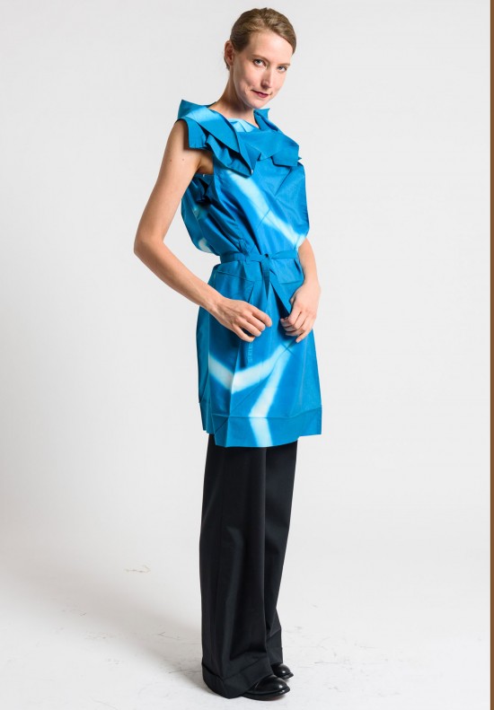Issey Miyake 132 5. Sleeveless Origami Collar Tunic in Blue	