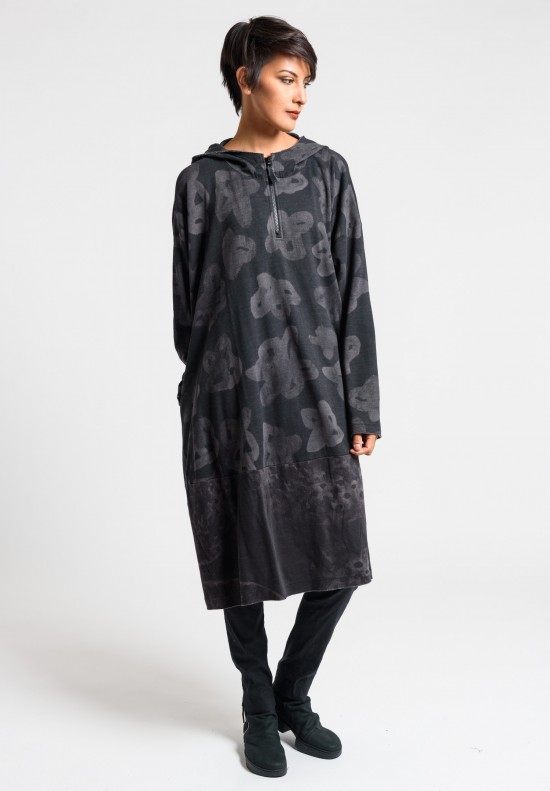 Rundholz Black Label Cotton Hooded Oversize Dress in Ash Print	