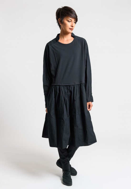 Rundholz Black Label Point Collar Attached Skirt Dress in Black	