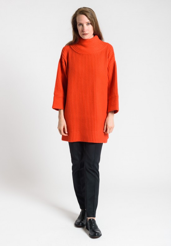 Akris Ribbed Cashmere Turtleneck Sweater in Orange	