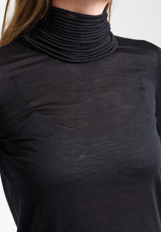 Akris Masai-Collar Cashmere/Silk Top in Black	