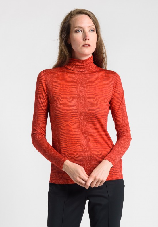 Akris Cashmere/Silk Mock Neck Top in Red	