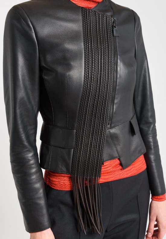 Akris Flora Woven Leather Jacket in Date	