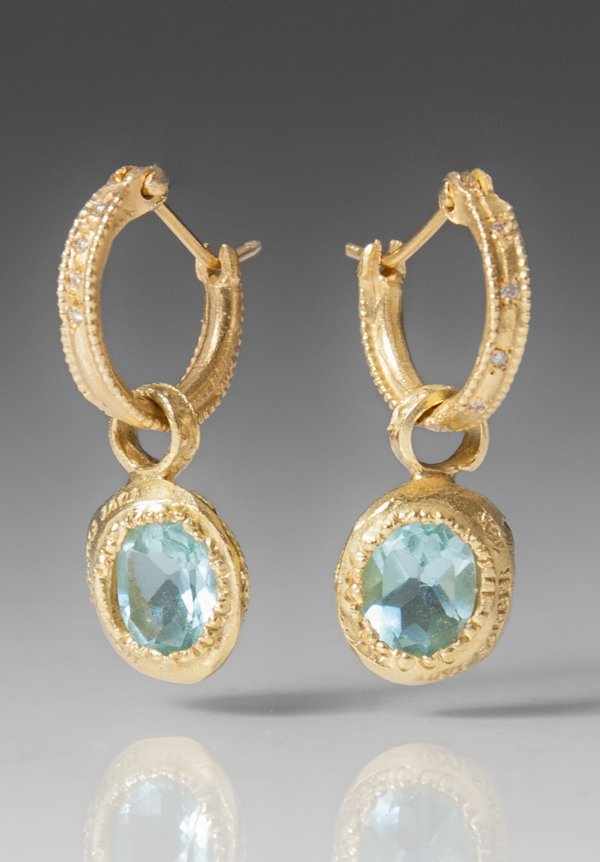 Tovi Farber 18k Gold, White Diamonds & Aquamarine Earrings	