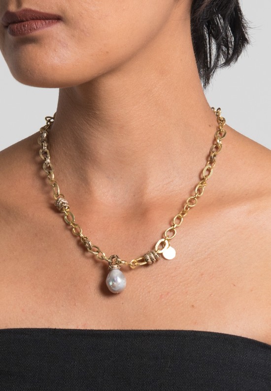 Tovi Farber 18k Gold, Black Diamonds & Pearl Pendent Necklace	