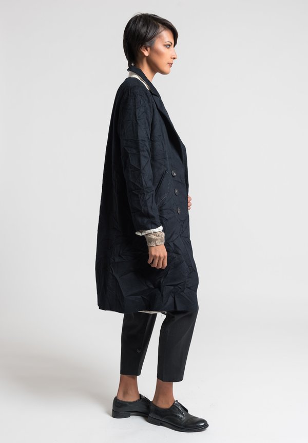 Umit Unal Long Wool Detailed Coat in Black	