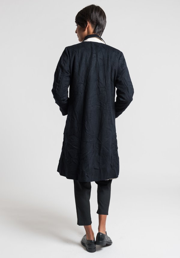 Umit Unal Long Wool Detailed Coat in Black	