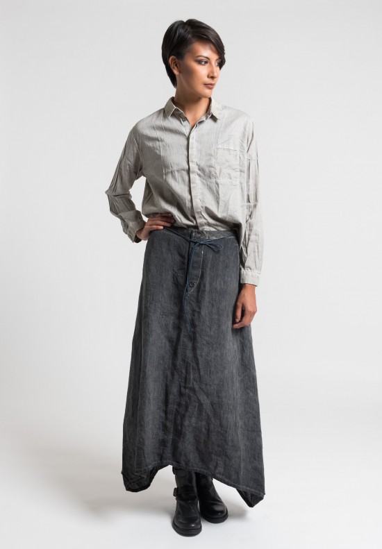 Umit Unal Long Linen Skirt in Dark Grey	