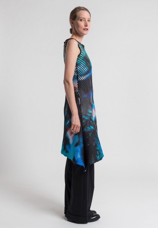 Issey Miyake Nebula Print Pleated Tunic Dress in Black/Multi	