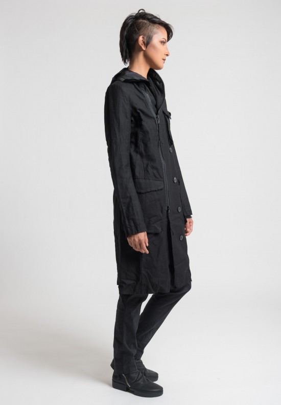 Rundholz Knee Length Hooded Jacket in Black	