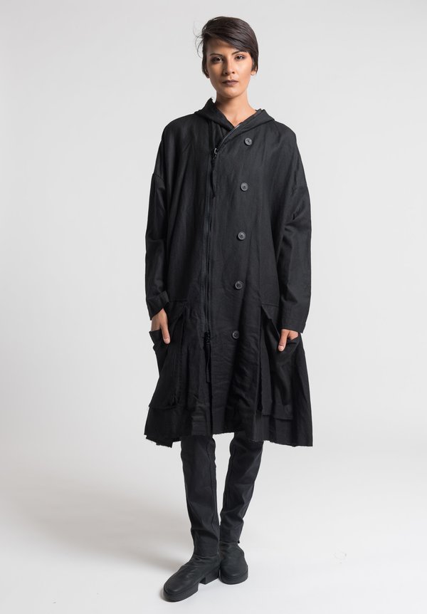 Rundholz Hooded A-Line Coat in Black	