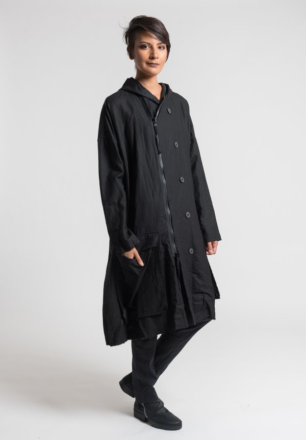Rundholz Hooded A-Line Coat in Black	