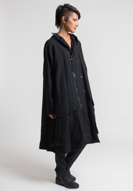 Rundholz Hooded A-Line Coat in Charcoal	