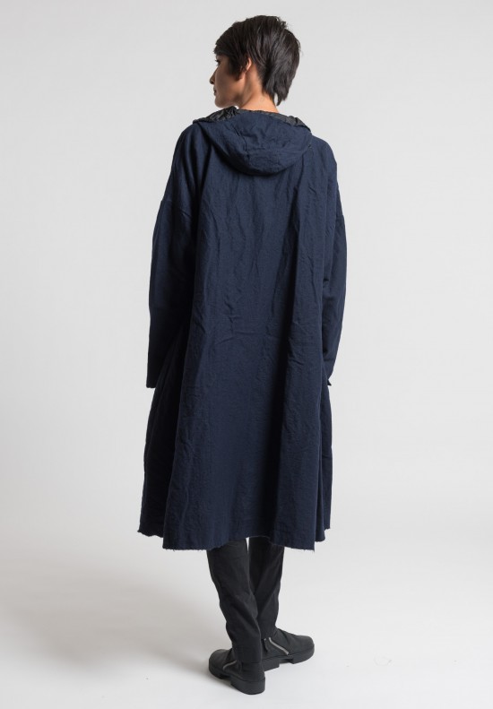 Rundholz Hooded A-Line Coat in Blue Ink	