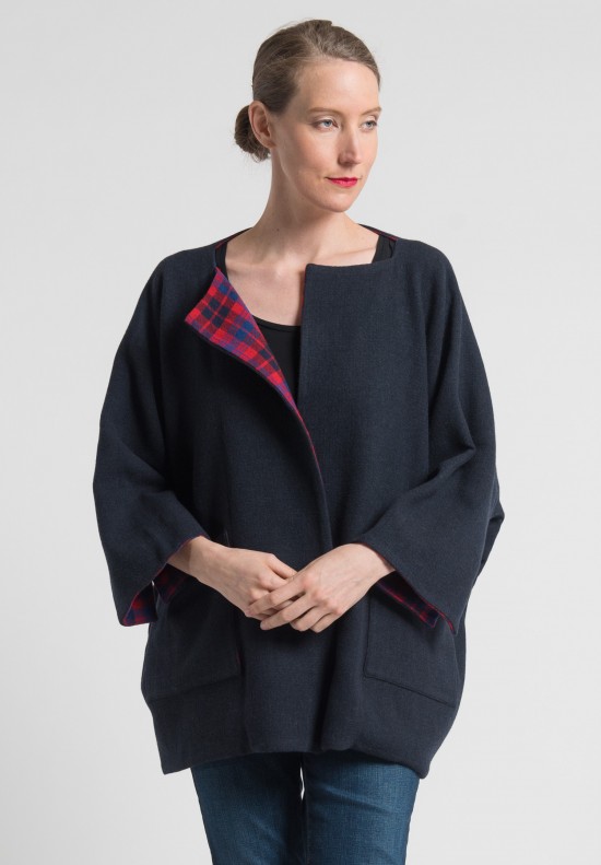 Daniela Gregis Wool Reversible Jacket in Blue Navy/Tartan	