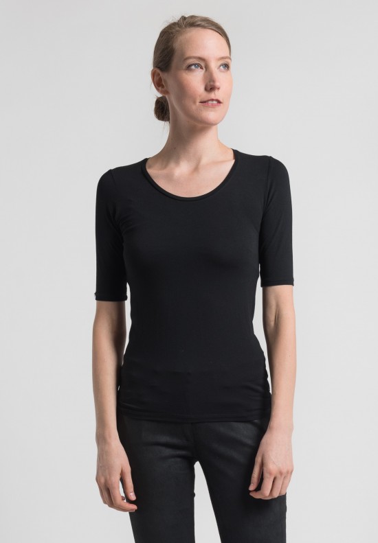 Majestic Elbow Length Round Neck in Black	