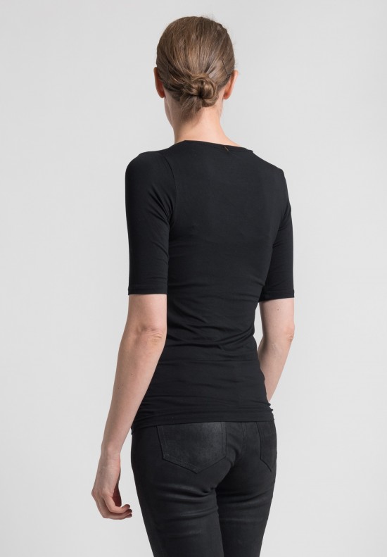 Majestic Elbow Length Round Neck in Black	