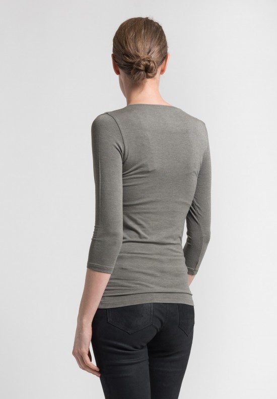 Majestic 3/4 Sleeve V-Neck Top in Military	