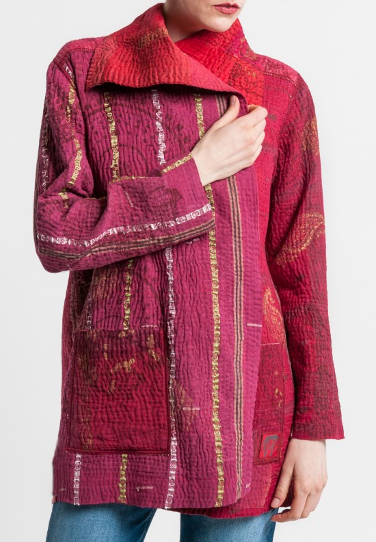 Mieko Mintz 4-Layer Ombre Patched Gold Stamp Pocket Jacket in Red	