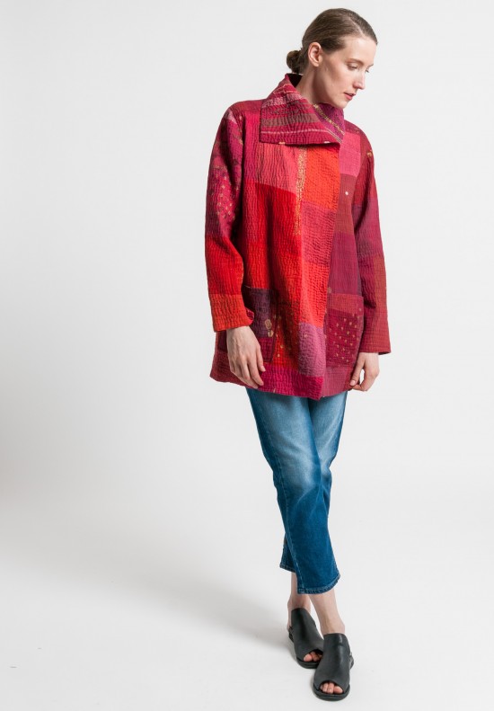 Mieko Mintz 4-Layer Ombre Patched Gold Stamp Pocket Jacket in Red	