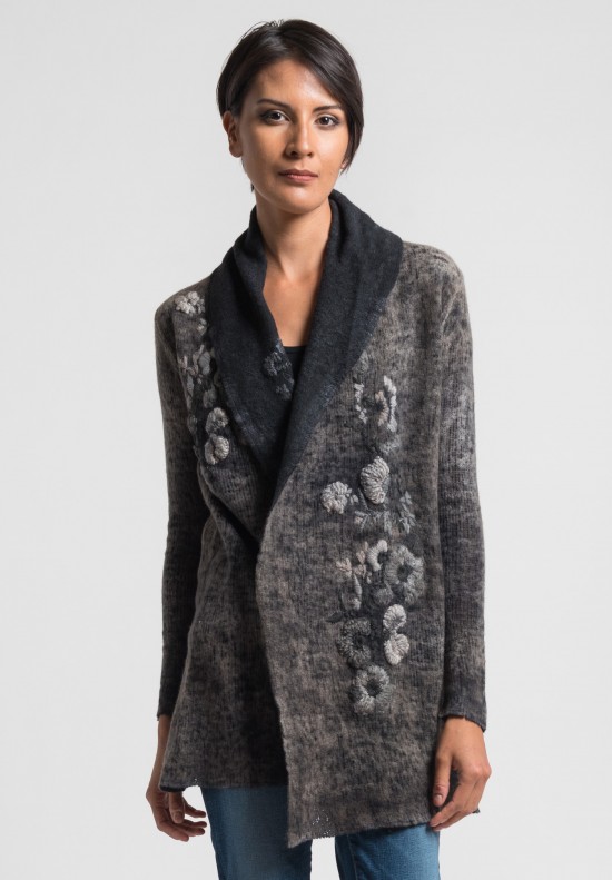 	Avant Toi Felted and Embroidered Cardigan in Grigio