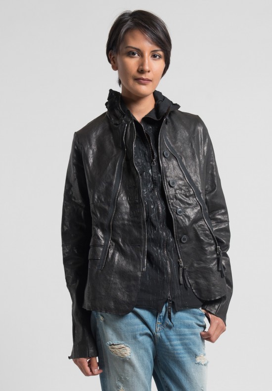 Rundholz Dip Multi Zipper Leather Jacket in Black	