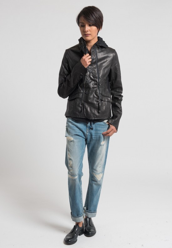 Rundholz Dip Multi Zipper Leather Jacket in Black	