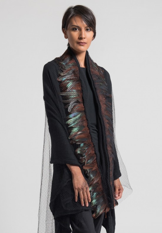 Rundholz Cashmere, Netting, Feather Long Shawl in Black	