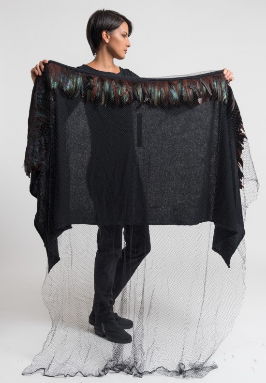 Rundholz Cashmere, Netting, Feather Long Shawl in Black	