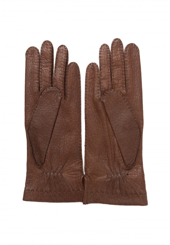 	Hestra Handsewn Peccary Leather Unlined Gloves in Brown