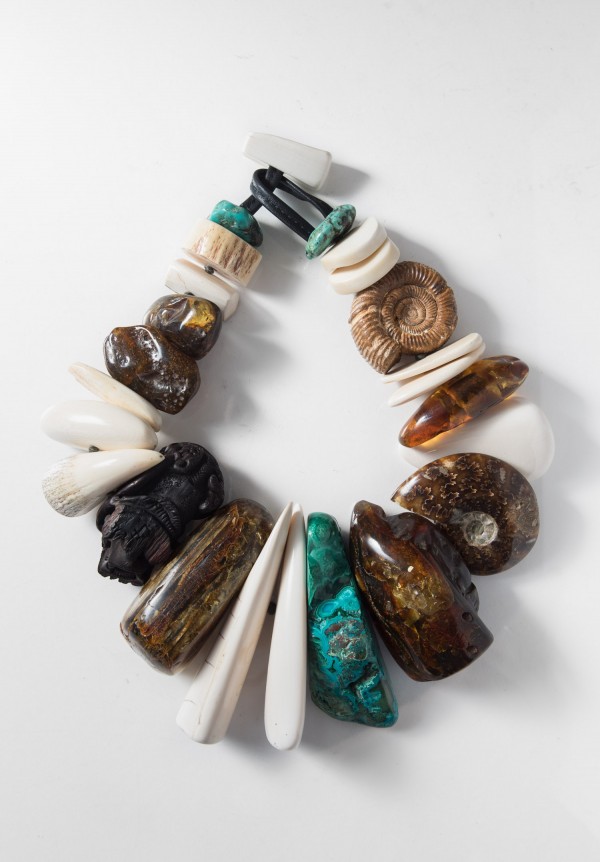 Monies UNIQUE Amber, Mammoth, Malachite, & Ammonite Necklace