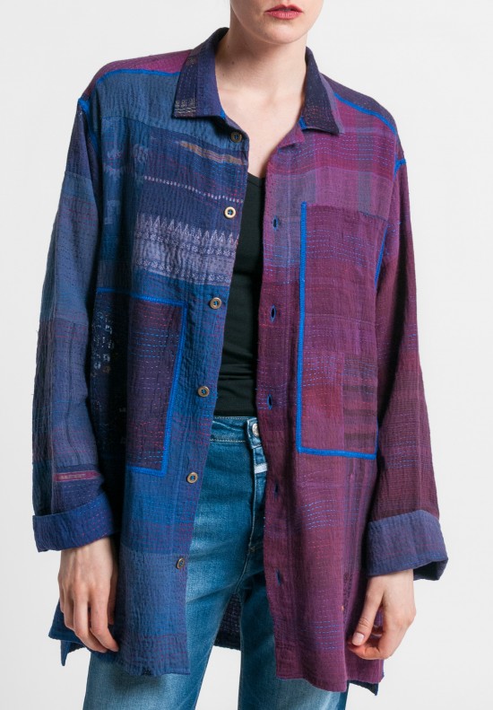 Mieko Mintz 2-Layer Brocade Patch Shirt Jacket in Purple Mix	