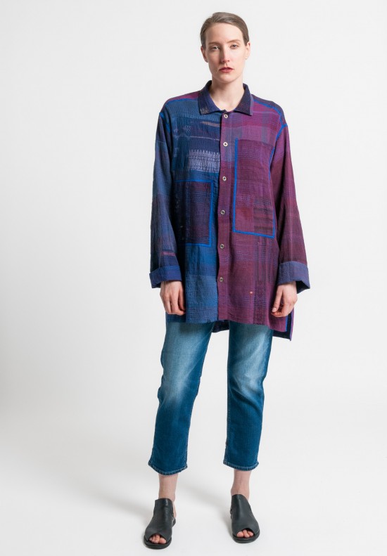 Mieko Mintz 2-Layer Brocade Patch Shirt Jacket in Purple Mix	