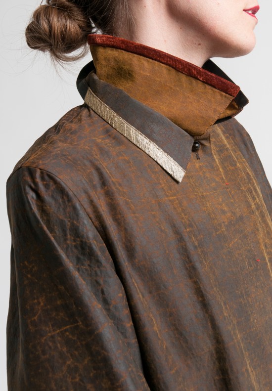 Sophie Hong Silk Double Collar Jacket in Brown	