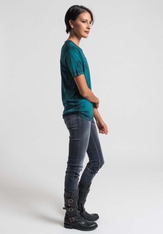 Avant Toi Cashmere/Silk Short Sleeve Knit Top in Turquoise	